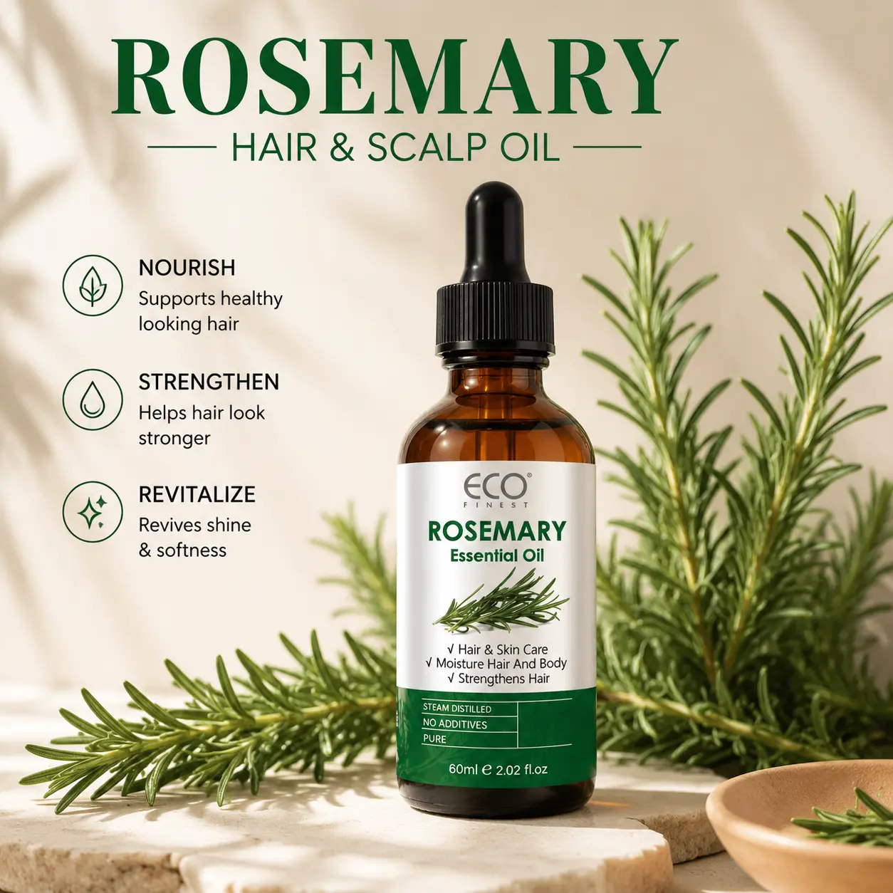 【Buy 2 get 1 free】Rosemary Hair Growth Oil for Hair & Scalp, Pure Steam-Distilled Dropper Oil for Dry Hair, Scalp Massage, Skin & Body Care, No Additives, 2.02 fl oz castor organic sohochic