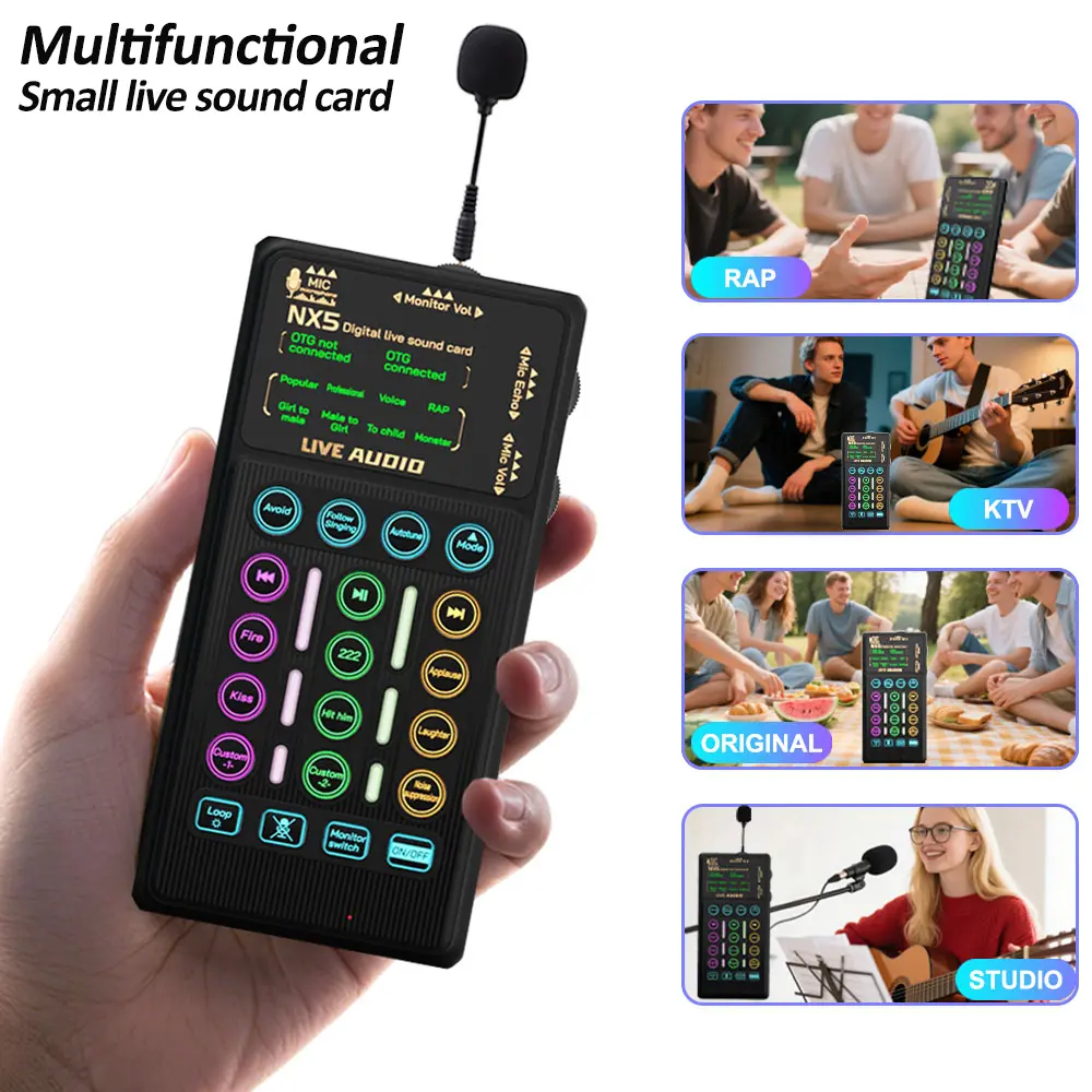 Portable Handheld Live Streaming Sound Card Set, Voice Changer Usb ...