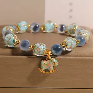 Natural blue agate bracelet with luminous crystal, energy purification, perfect as a gift for girlfriend or best friend