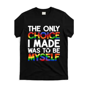 "The Only Choice I Made Was to Be Myself" Retro Pride Tee T-Shirt for Men, Rainbow Alphabet & Male Symbol Graphic, Breathable Elastic Cotton, Regular Fit, Machine Washable, Statement Apparel for Self-Expression