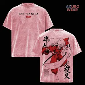 Inuyasha Vintage T-Shirt Menswear Top Underwear Tshirt The Half - Demon Hero Anime Double Printed Washed Tee Unisex Oversize Anime Manga Heavy Cotton