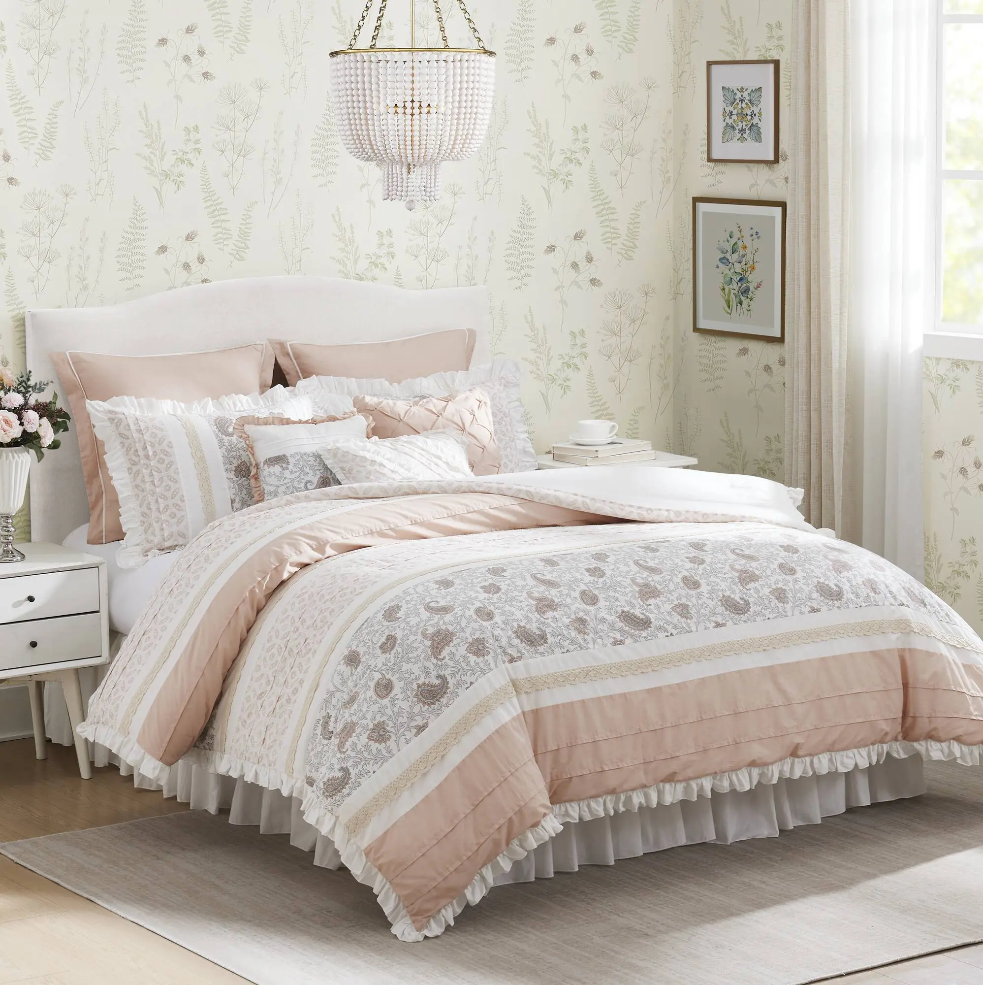 King Size 9-Piece Cotton Percale Comforter Set in Blush – Breathable Bedding with Sheets, Pillowcases, and Shams