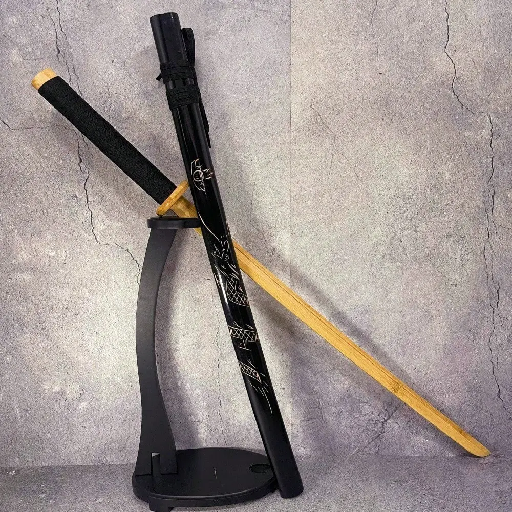 100cm (39in) Wooden Realistic Katana Replica - Black Japanese Sword, Bamboo Blade Iaido Sabre, Anime Collectible Figurine, Cosplay Accessory, Halloween Party Prop, Gifting Item