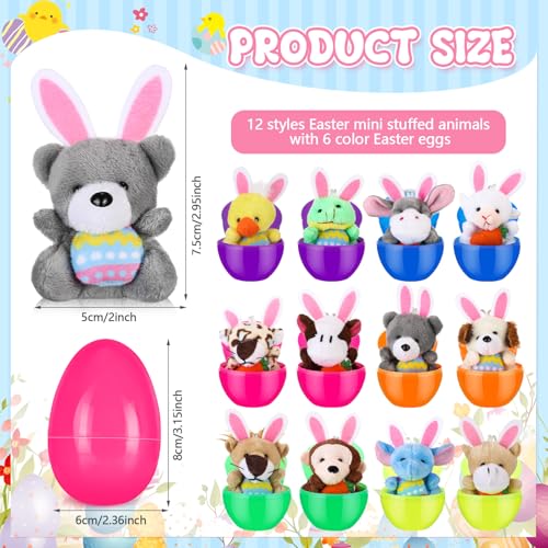 12set/24set/30set/36set Prefilled Easter Eggs with Plush Stuffer Animal for Easter Eggs Hunt Basket Stuffers Filler Prefilled Easter Eggs with Bunny for Boys Girls Outdoor Play Classroom Prize Easter Party Favors