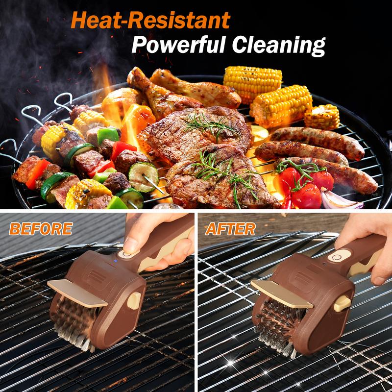 Cordless Rechargeable Electric BBQ Grill Brush, Barbecue Utensils, Premium Stainless Steel Bristles, Deep Cleaning Barbecue Accessory for All Grill Types & Grates