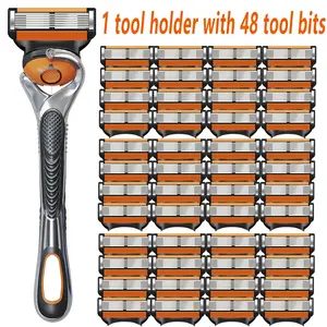 Men's Razor Blade Replacement, 48pcs Razor Blade & 1 Count Handle, Sharp Handheld Razor Blade, Men's Care Product for Daily Use