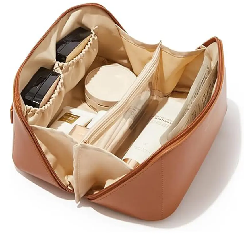 New High-Capacity Portable Cosmetic Bag for Women – Premium Waterproof PU Leather Travel Toiletry & Makeup Organizer
