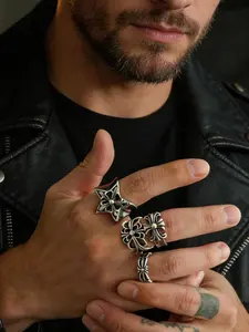4pcs Vintage Cross Flower Ring Set, Dark Punk Retro Joint Rings, Unisex Street Jewelry, Perfect Holiday Gift for Men and Women