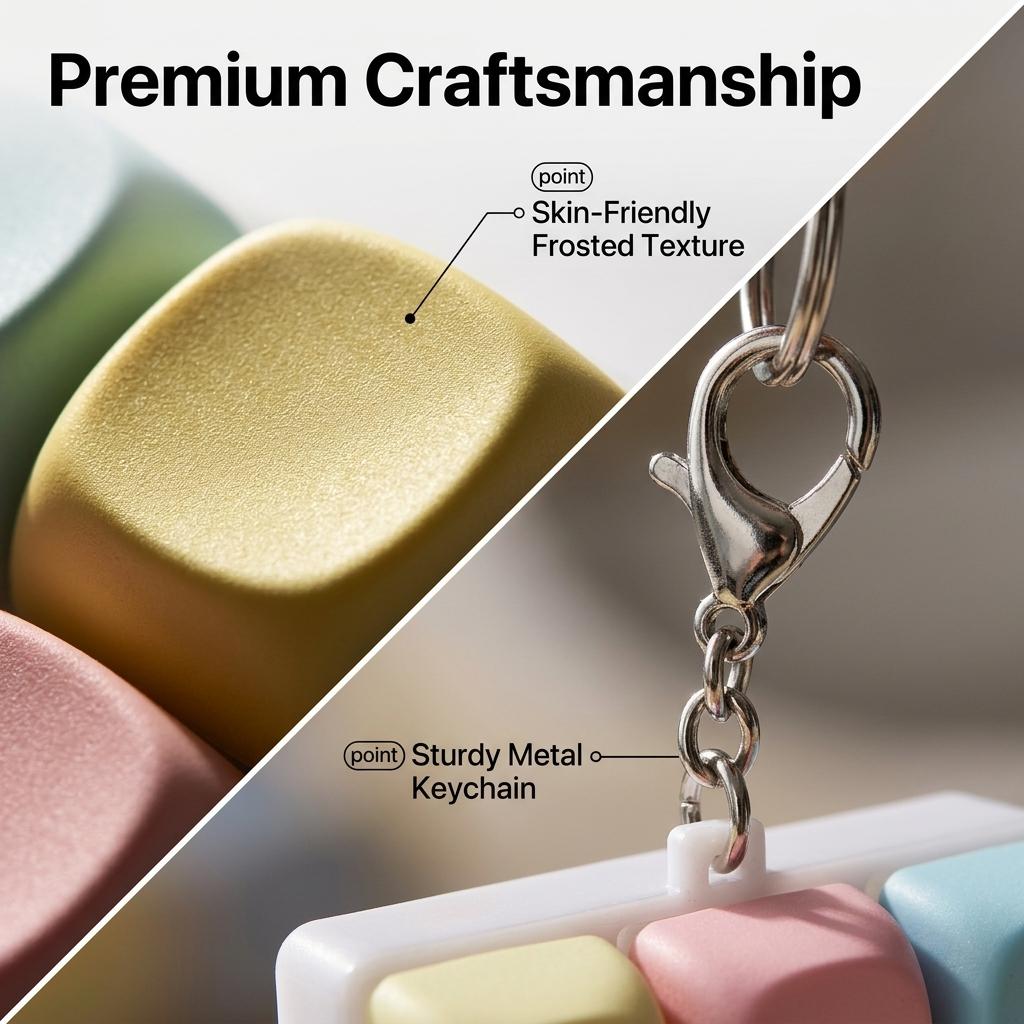 Portable Mechanical Keychain Fidget Toy – Colorful Silicone Keyboard Clicker, Durable Pocket Stress Relief Gadget for Adults & Women, Backpack Accessory with Tactile Button Decompression