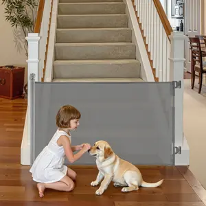 VEVOR Retractable PVC Mesh Gate, Adjustable Width, 38.5 in Tall, Extends to 57 in Wide, Security Lock, No-Trip Stair Safety Walk-Through Design, Indoor/Outdoor for Babies, Gray
