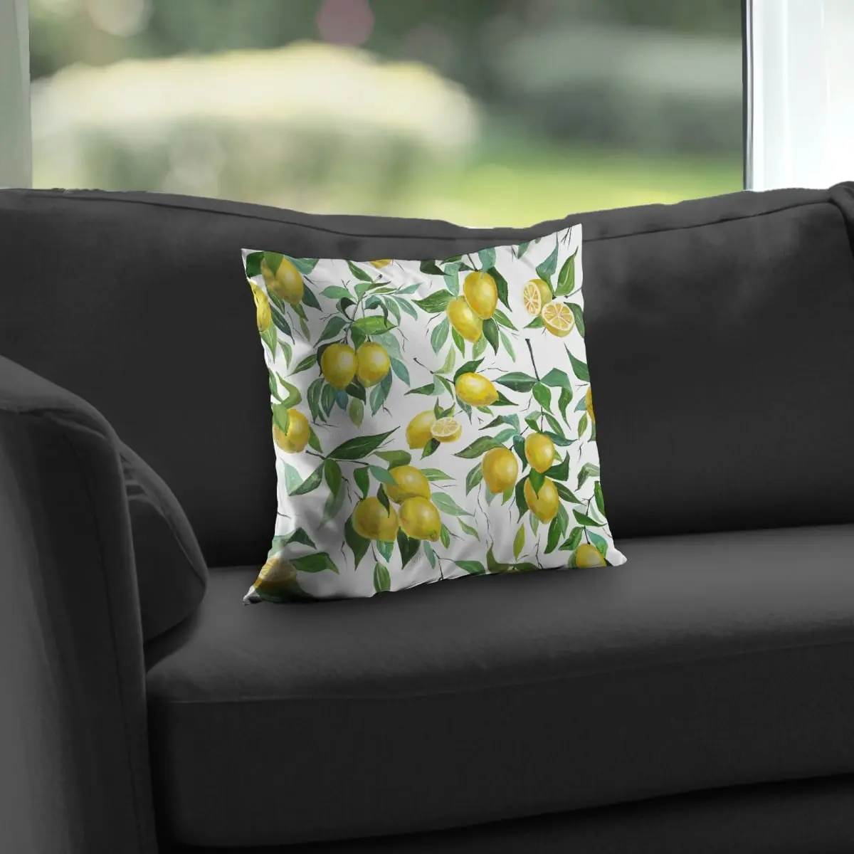 360 Stand 14x14 in Lemon Pattern Food Green Poly Twill Throw Pillow, Textiles & Soft Furnishings Home Decor Accessory, Lightweight, Kitchen/Patio