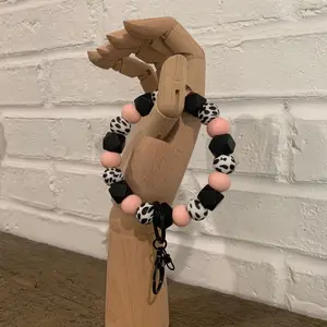 Silicone Bead Wristlet Keychain / Pink Cow Print Keychain / Wristlet Keychain / Bracelet Keychain / Gift For Her / Dalmatian Print Bracelet