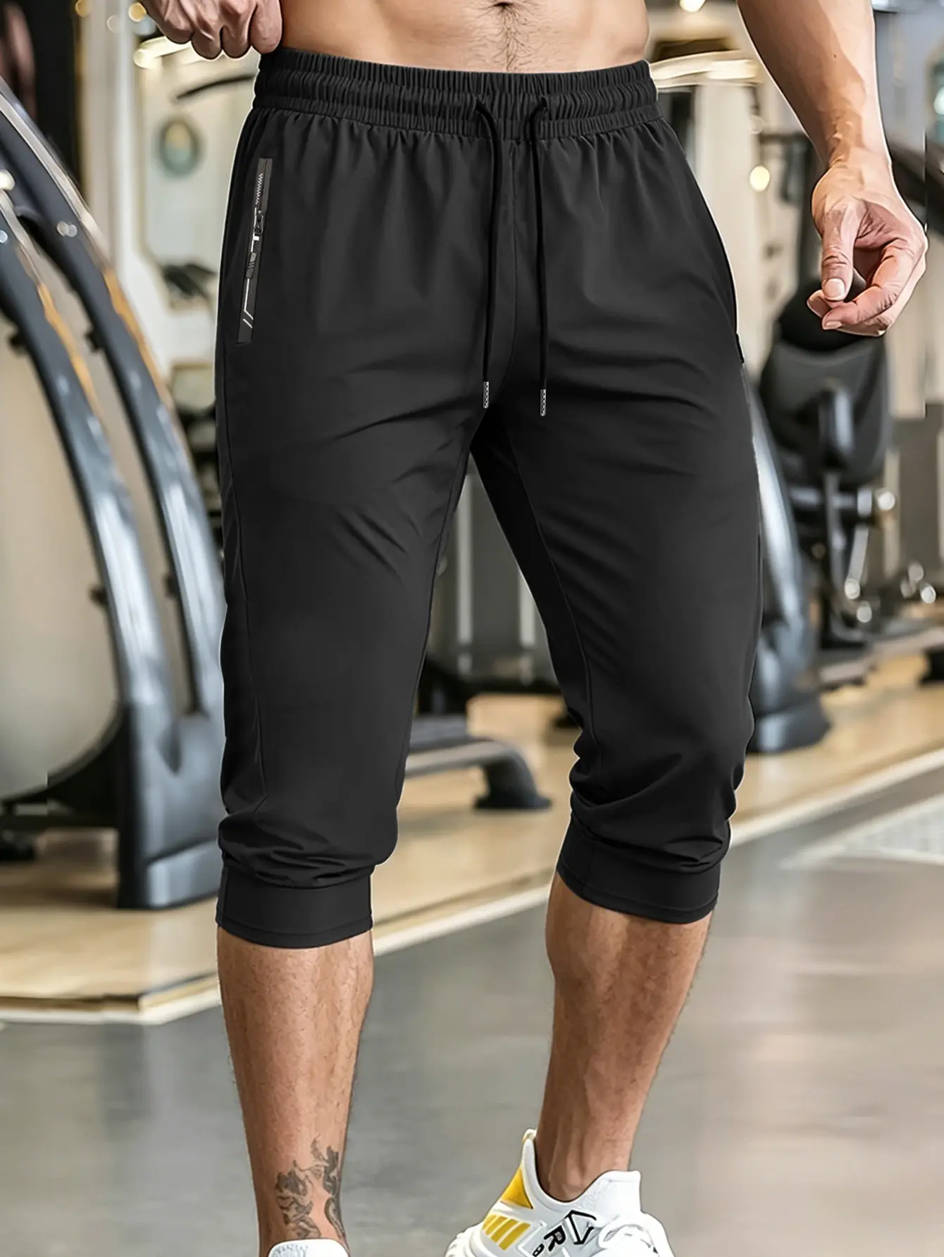 Men’s 7-Inch Ice Silk Cool-Touch Quick-Dry Mid-Length Athletic Shorts, 3/4 Cut, Elastic Waistband with Drawstring, Breathable, Suitable for Gym Workouts and Casual Wear, Seven-Inch Men's Shorts