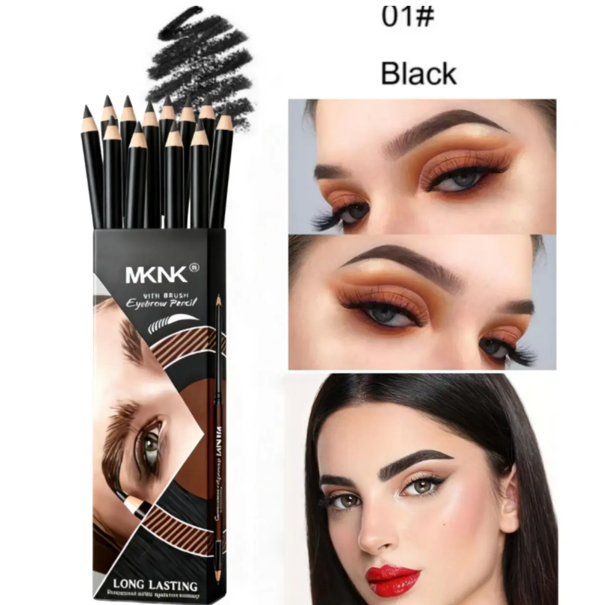 Mknk Eyebrow Pencil Set, 12 Pieces Waterproof Sweatproof Long-Lasting Color, Wooden Hard Core, Natural Look, Professional Wild Brow Makeup, Sweatproof Feature, Eyebrow Kit, Everyday Brow Set