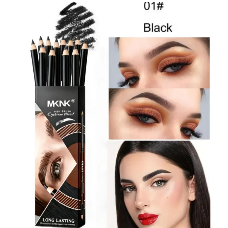 Mknk Eyebrow Pencil Set, 12 Pieces Waterproof Sweatproof Long-Lasting Color, Wooden Hard Core, Natural Look, Professional Wild Brow Makeup, Sweatproof Feature, Eyebrow Kit, Everyday Brow Set Brow Makeup Products