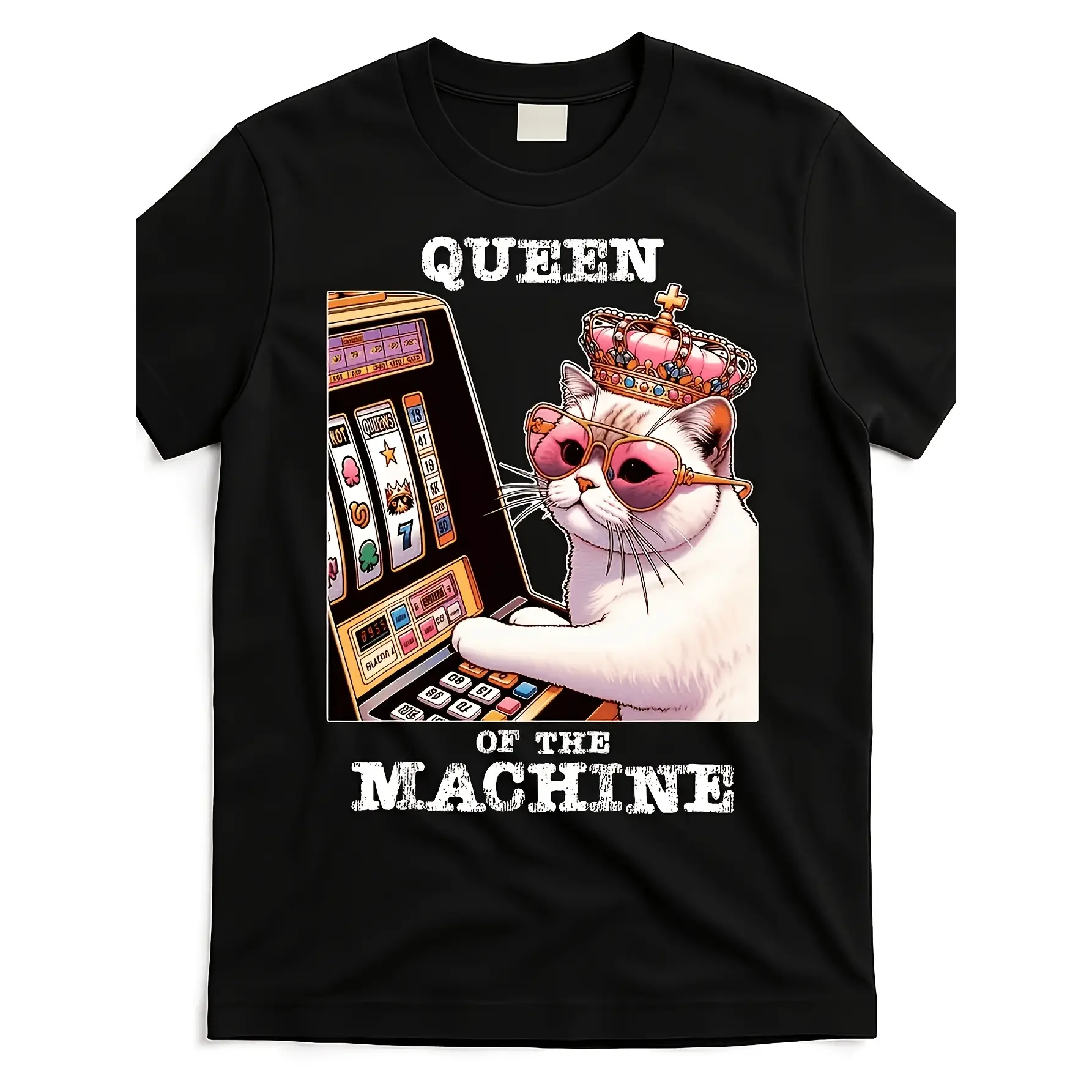 Queen-of-the-slot-machine-casino-gambling-lover-t-,unisex soft cotton short sleeve t shirt, vintage graphic casual tee for men women teens, perfect birthday holiday gift for camping travel gym daily street  wear