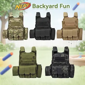 Menswear Men's Classic Sleeveless Tactical T-Shirt & 6-13 Age Boys' Outdoor Utility Vest - 5 Pockets, 600D Oxford Fabric, Durable, Plates-Compatible, Multi-Mission Explorer Vest for Camping, Scouts, Beige Camo Wolf Pattern