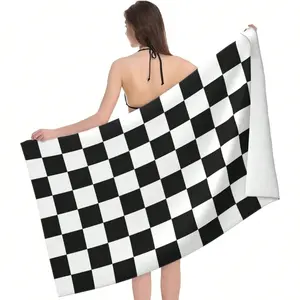 Checkered Print Quick-Dry Beach Towel, Non-Shedding Pool Swim Absorbent Bath Sheet, Portable Vacation Towel
