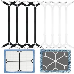 Set of 8 Adjustable Elastic Bed Sheet Holder Straps for Full,Queen,King Twin Bed, Black & White Sheet Fasteners Keepers, Sheet Clips Suspenders Band Fitted Round and Square Mattresses