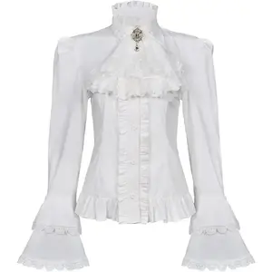 Womens Victorian Blouse Gothic Pirate Shirt Renaissance Blouse  Long Sleeve Lotus Ruffle Shirt Can be used with raincoat(Sheet)