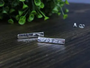 BURKE Earrings - Hammered Sterling Silver Bar Earrings