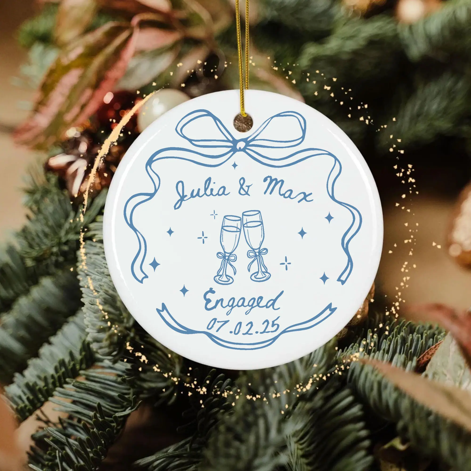 Personalized Engagement Gift for Couples Ornaments, Wedding Gift for Newlyweds, Romantic Whimsical Ceramic, Married Ornament, Anniversary Gift