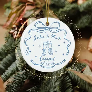 Personalized Engagement Gift for Couples Ornaments, Wedding Gift for Newlyweds, Romantic Whimsical Ceramic, Married Ornament, Anniversary Gift