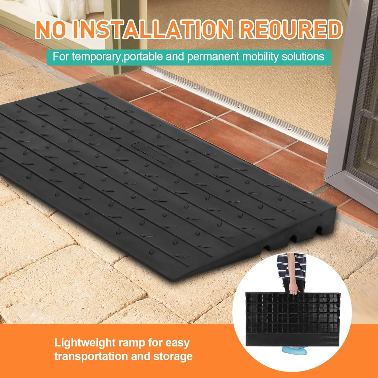 Rubber Threshold Ramp, Threshold Ramps Door Ramps, Non-Slip Solid Ramp with Double-Sided Tape
