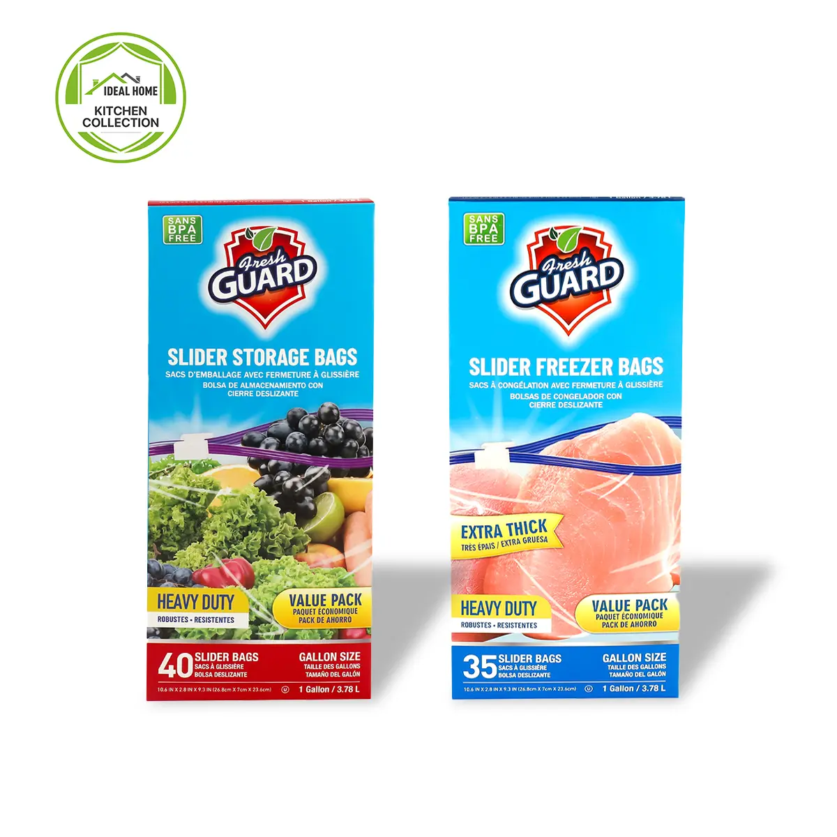 Fresh Guard Gallon Size Slider Bags 75 CT Bundle | Heavy Duty Storage & Extra Thick Freezer Combo | Kitchen Food Saver Accessories