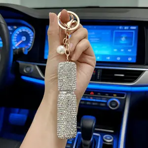 Diamond-studded perfume bottle keychain, creative mini spray bottle keyring, bag decoration pendant