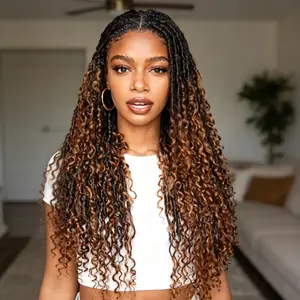 24"Boho Box Braid Wig for Women - Glueless Knotless Double Full Lace Front Square Goddess Cornrow Braided Wig with Curly Ends, Flame-Retardant Lightweight Synthetic Hair, 200% Density, Natural Look & Comfortable , Beginner Friendly,  summer daily wear
