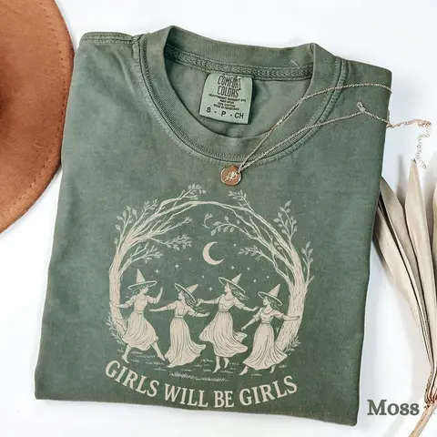 Comfort Colors Vintage Girls Will Be Girls Witch Shirt, Funny Witch Vintage Shirt, Vintage Halloween Women Shirt, Witchy Vibes Shirt Streetwear