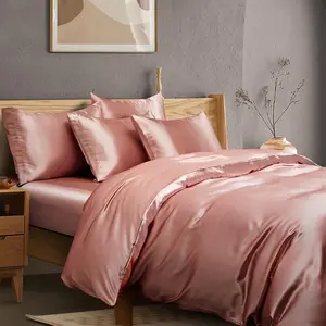 6 count Rose Gold Duvet Cover Set Queen Size with Satin Fitted Sheet - Not Comforter, Silky Duvet Cover Sheets Satin Comforter Cover Bed Sheets (4 Pillowcases, 1 Duvet Cover, 1 Fitted Sheet)