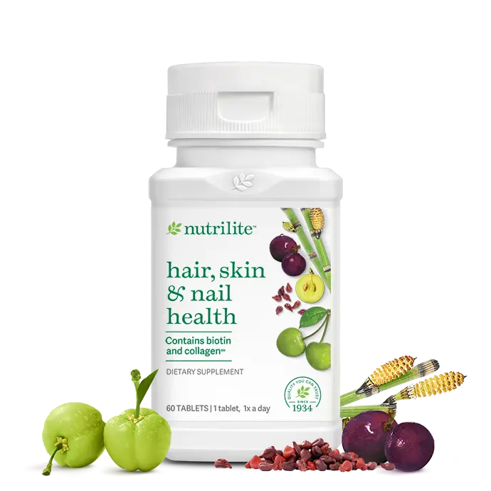 Nutrilite Hair Skin Nail Supplement 60 Tablets Biotin & Collagen Beauty Support for Daily Wellness Routine Edible Plant-Based Nutrients - Fitness