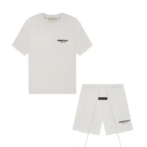 Fear of God Essentials Light Oatmeal T-shirt & Shorts Set - Oversized Fit Simple Design Versatile Wear for Everyday Comfort