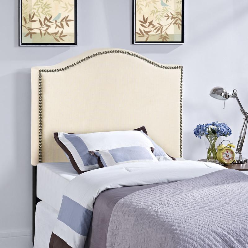 Modway Curl Twin Nailhead Upholstered Headboard in Ivory