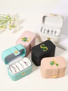 Letter Pattern Jewelry Storage Box, Velvet Lined Travel Jewelry Storage Box with Zipper, Portable Jewelry Organizer for Travel