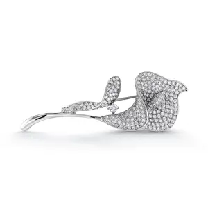 Lily Flower Rhodium Plated AAA Cubic Zirconia Brooch Pins, Lily Flower Brooch, Flower Brooch, Cz Brooch