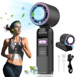 Portable Handheld Fan, 5-Speed, LED Display, Ultra-Portable Foldable, Cooling Hand Fan, Rechargeable for Travel, Camping, Office - Ice Airflow Tech, Adjustable Speed Fan, Multifunctional Cooling Fan, USB Charging Fan