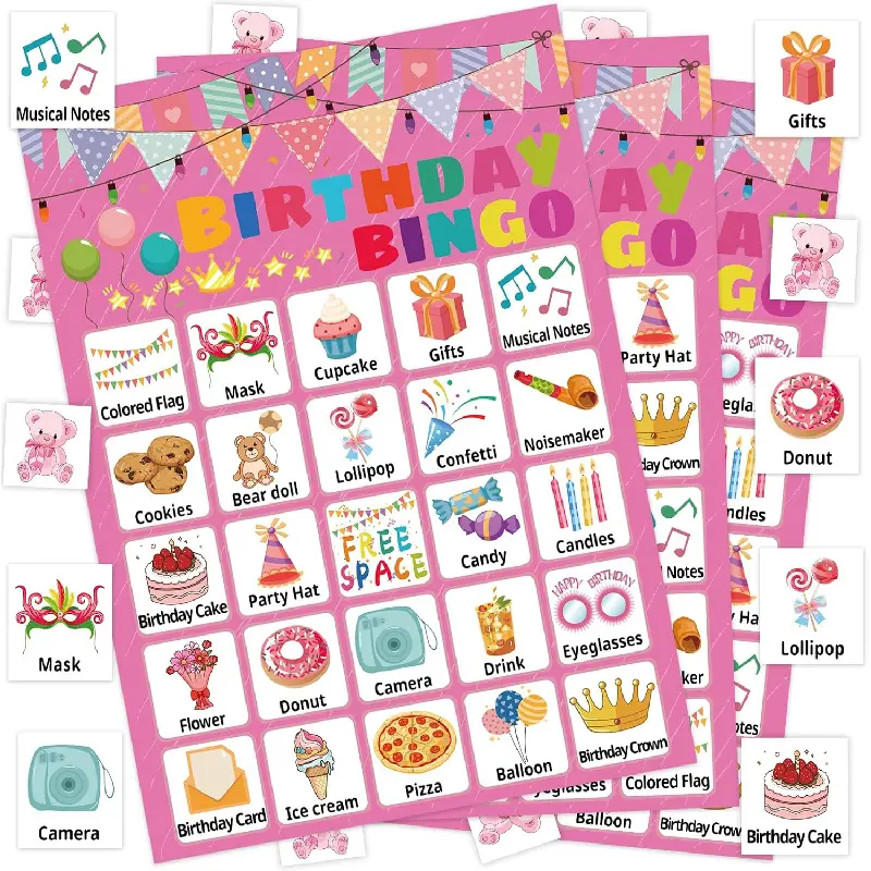 Birthday Bingo Game for Boys Girls Adults, 24 Players Birthday Bingo Cards Birthday Party Supplies Fun Birthday Party Bingo Game for School Classroom Family Birthday Holiday Party Activities
