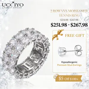 UCCIYO 2 Row VVS Synthetic Moissanite Tennis Rings For Women Men Shining Engagement Wedding Hip Hop Fine Jewelry 925 Sterling Silver Ring summerwins【#R34 】