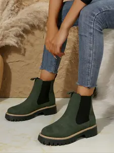 Women's Chelsea Boots, Spring & Fall New Style Ankle High Booties, Casual PU Leather Round Toe Short Boots for Women, Boots With The Heels