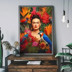 Unframed, Room Decor, Feminist Wall Art, Frida Kahlo Print – inspirational Women, Altered Vintage Art, Tropical Mexican Decor