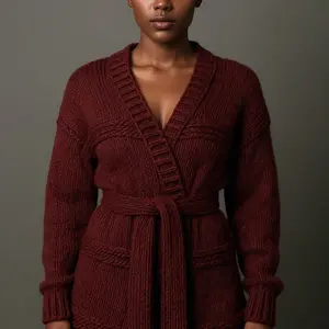 Women's Winter Oversized Knit Cardigan Sweater with Belt - Soft Acrylic Wool Blend, Loose Fit, Drop Shoulder Sleeves, Cozy & Stylish