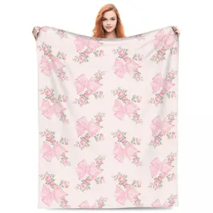 Throw Blanket Rosa Beaux Micro Pink&White Fleece Blanket Four Sizes Fashionable Portable Suitable For Sofa Nice Gift Soft Comfy Blanket
