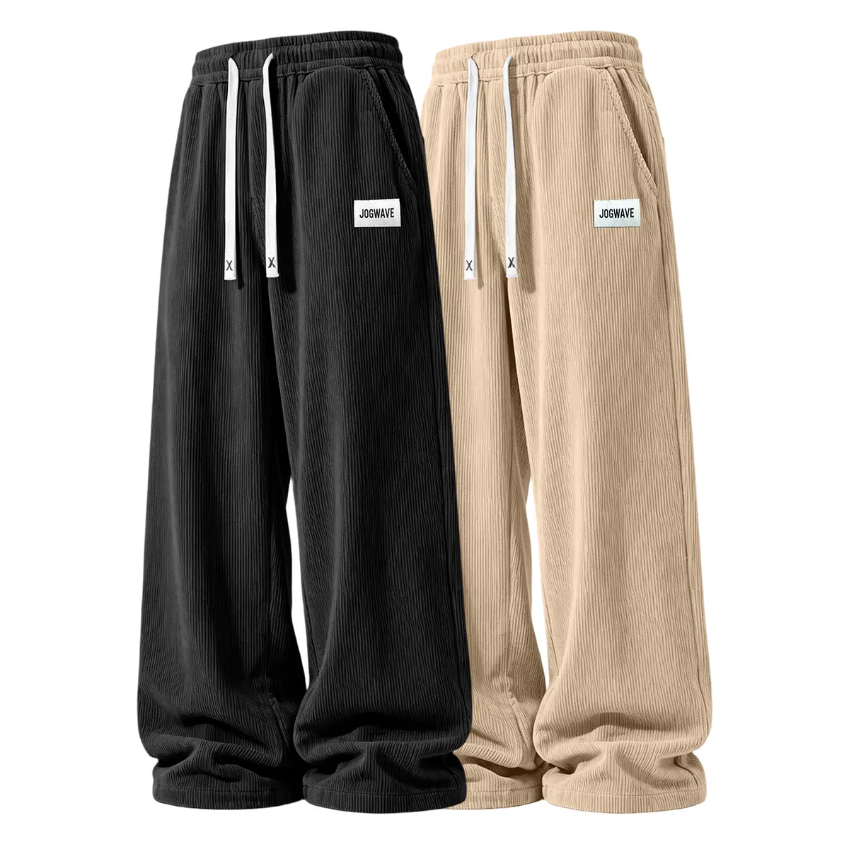 JOGWAVE Men’s 2-Pack Menswear Corduroy Straight-Leg Cargo Pants with Cargo Pockets, Standard Fit Relaxed Full-Length 100% Polyester Trousers, Soft Stylish Bottoms for Daily Outings & Outdoor Activities