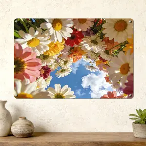 LIVEKEY Bohemian Floral Sky Flower Print Artistic Wall Art, 1-Piece 20x30cm Waterproof Aluminum Sheet Frame Decoration, Easy-to-Hang for Room & Cafe Home Decor