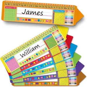 48 count Large Crayon Desk Name Tags for Classroom 14.2 x 3.5 Inch Self-Adhesive Name Plates with Alphabet Shape Number Chart for Students Teacher   to School  Nametags Sticker Decor