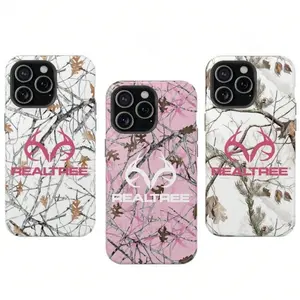 Realtree camouflage phone case, forest theme, available in pink and white. Suitable for iPhone 17-11 Pro Max/Plus and Samsung Galaxy S21-25.