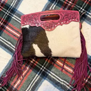 Crossbody pink cowhide purse